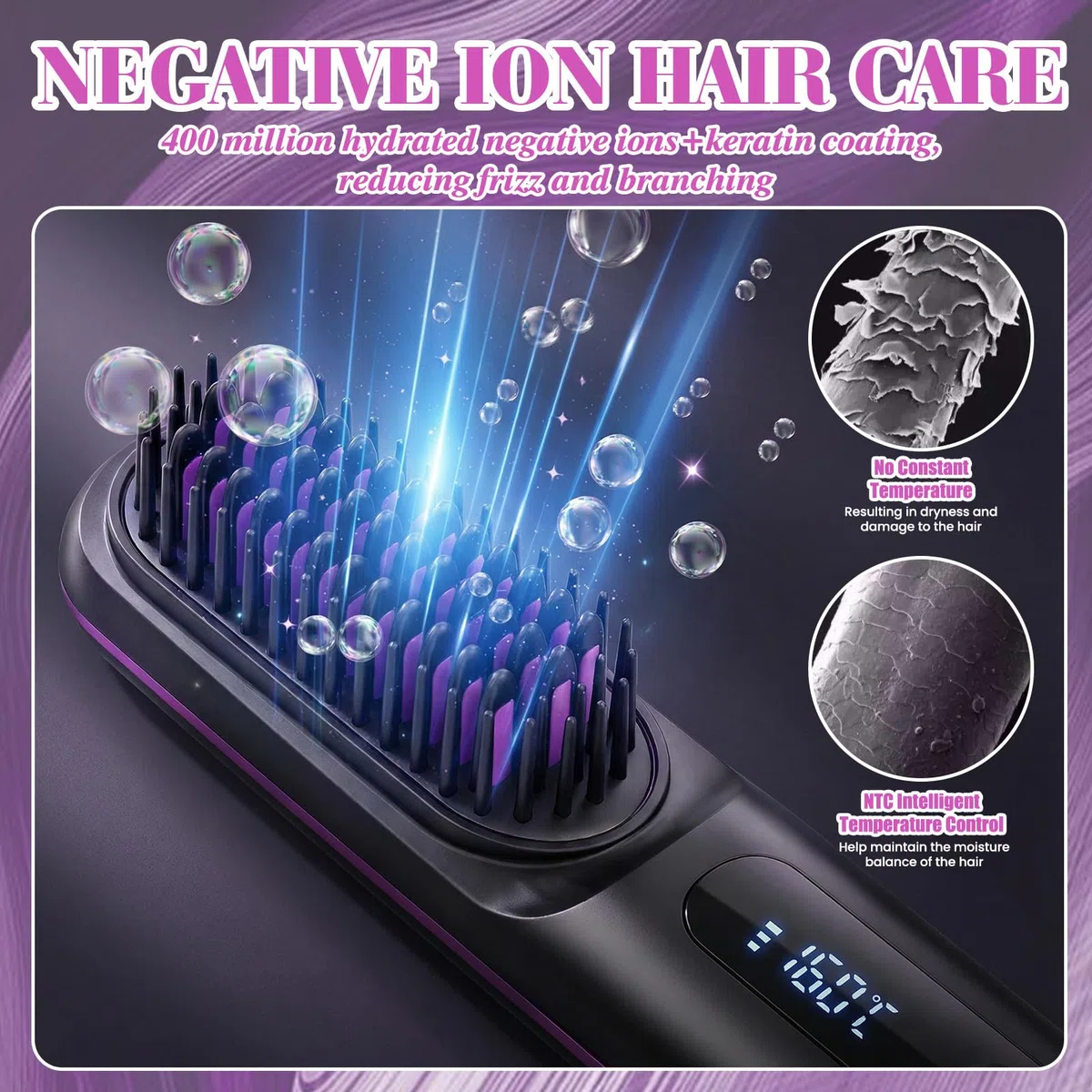 Spazzola Lisciante per Capelli Senza Fil, Senza Fili Piastra Lisciante, Piastra per Capelli, 3 Livelli di Temperatura, con Display a LED, Ideale per i Viaggi e l'uso Quotidiano