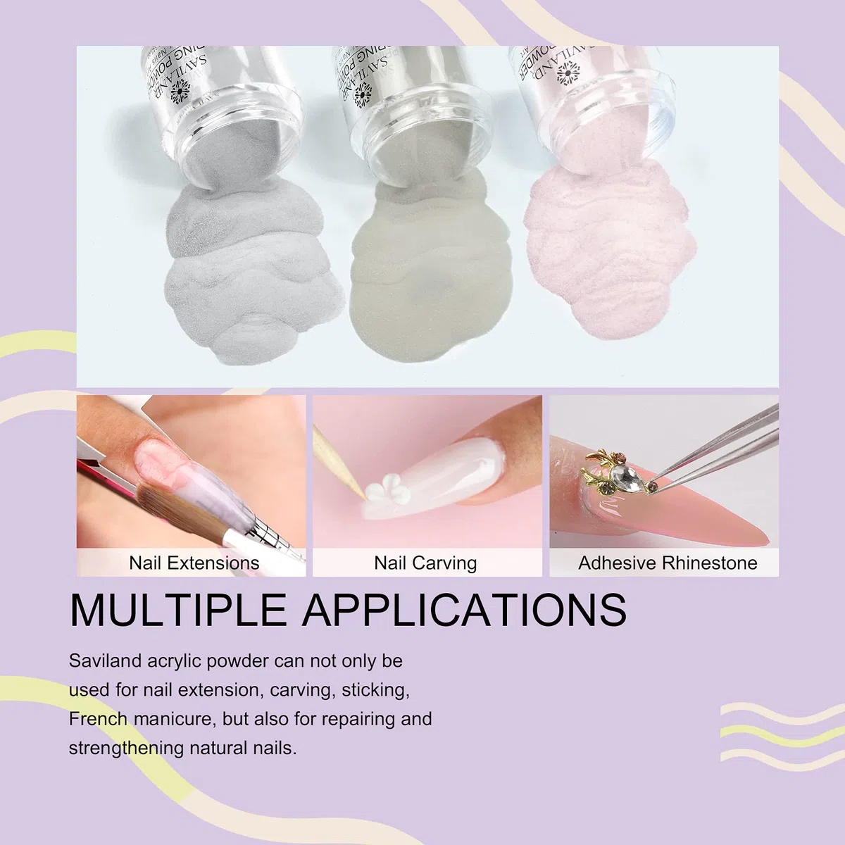 Saviland Acrilico Polvere Per Unghie j10 Colori Acrilico Nail Set Professionale Acrilico Polvere Nails Glitter Polymer Acrilico Polvere Nails Kit per Acrilico Nail Acrilico Nails