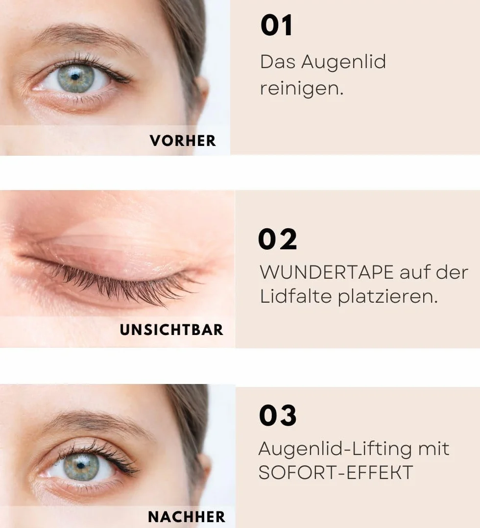 WUNDERTAPE Strisce adesive trasparenti & Strong per lifting delle palpebre senza chirurgia. (impermeabile, tenuta 24 ore, doppio nastro per lifting delle palpebre) (120 M + L + XL)