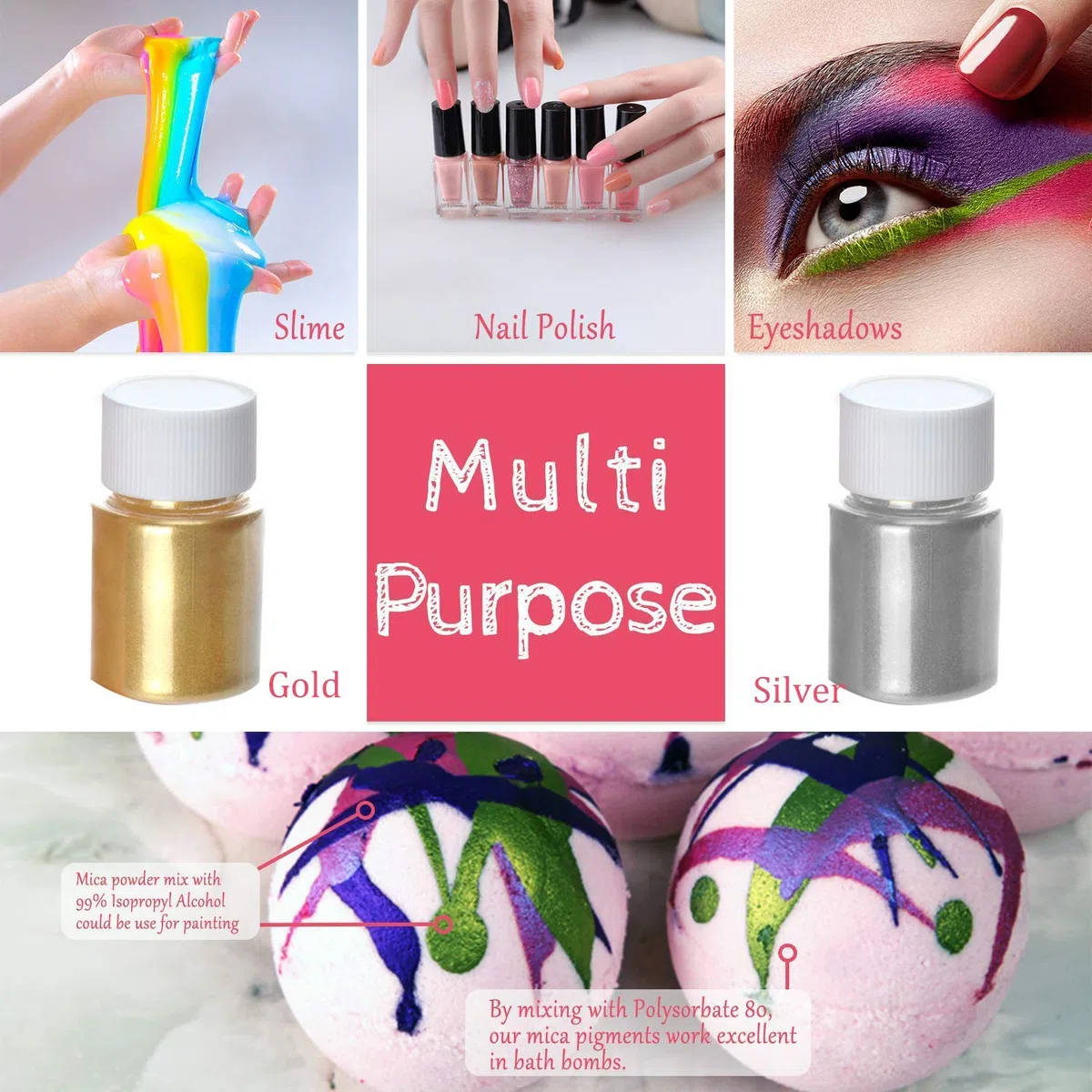 DEWEL Polvere di Mica, 20 colori, pigmenti in polvere, colori per resina epossidica per Fare Resina,Sapone,Bombe da Bagno,Epossidica,Candela,Trucco,Artigianato