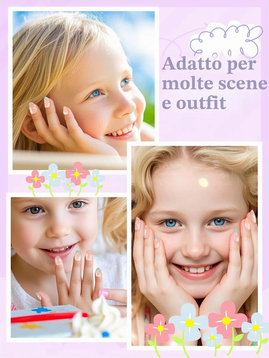 EBANKU 26 pezzi unghie finte ragazze premere corte carino copertura acrilico chiodo suggerimento kit decorazione