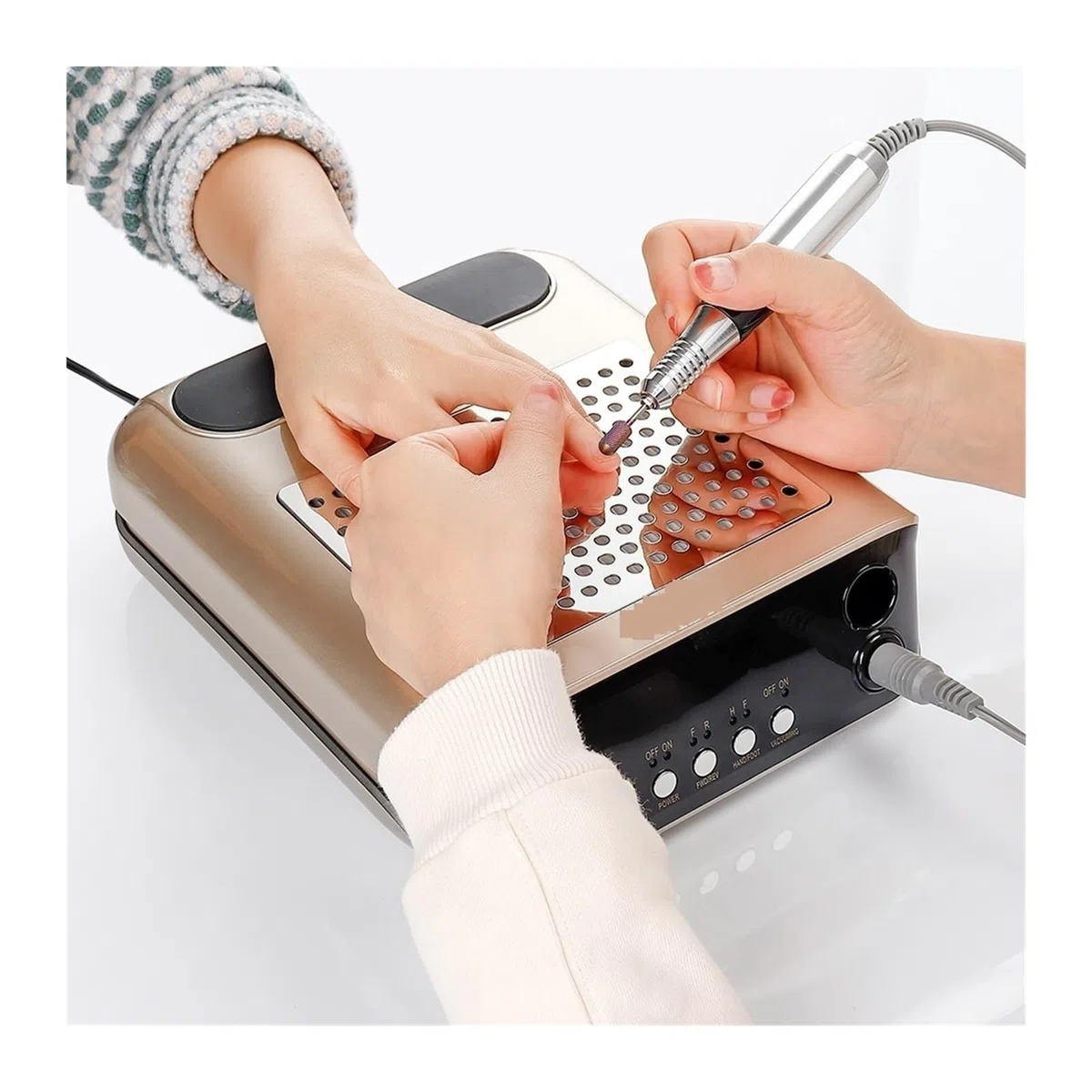 MRKU Aspiratore per Polvere per Fresa per Unghie con Filtro Lavabile, aspirazione silenziosa, aspirapolvere per Manicure 2 in 1, 65 W 2500 RPM, manipolo Elettrico, Lima, Kit per Unghie.