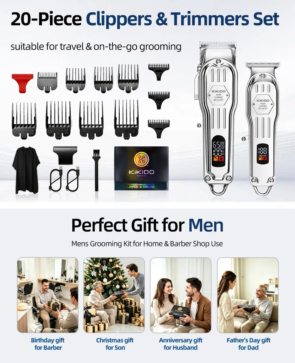 Hair Clippers Professional Cordless for Men, Barber Clippers for Hair Cutting Kit, Wireless Display LCD Display Hair Trimmers Set Rechargeable Haircut Machine for Family