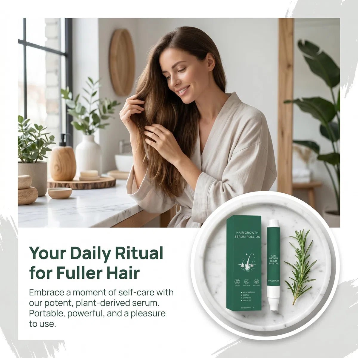 3 Pezzi Siero roll-on per la crescita dei capelli, Olio per Cuoio Capelluto alla Biotina e Rosmarino, Trattamento Fortificante con Caffè e Peptidi, Capelli Più Folti e Sani