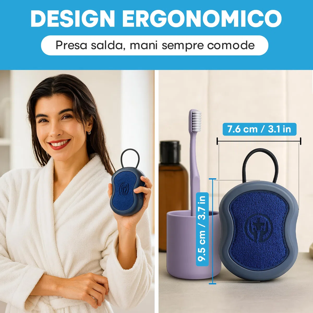 Spazzola da Doccia per il Corpo 2-in-1: Confezione da 2 Spugne Esfolianti ad Alta Schiuma per Uomo, Scrubber da Doccia Ergonomico, Spazzola da Bagno Esfoliante Profonda da Viaggio
