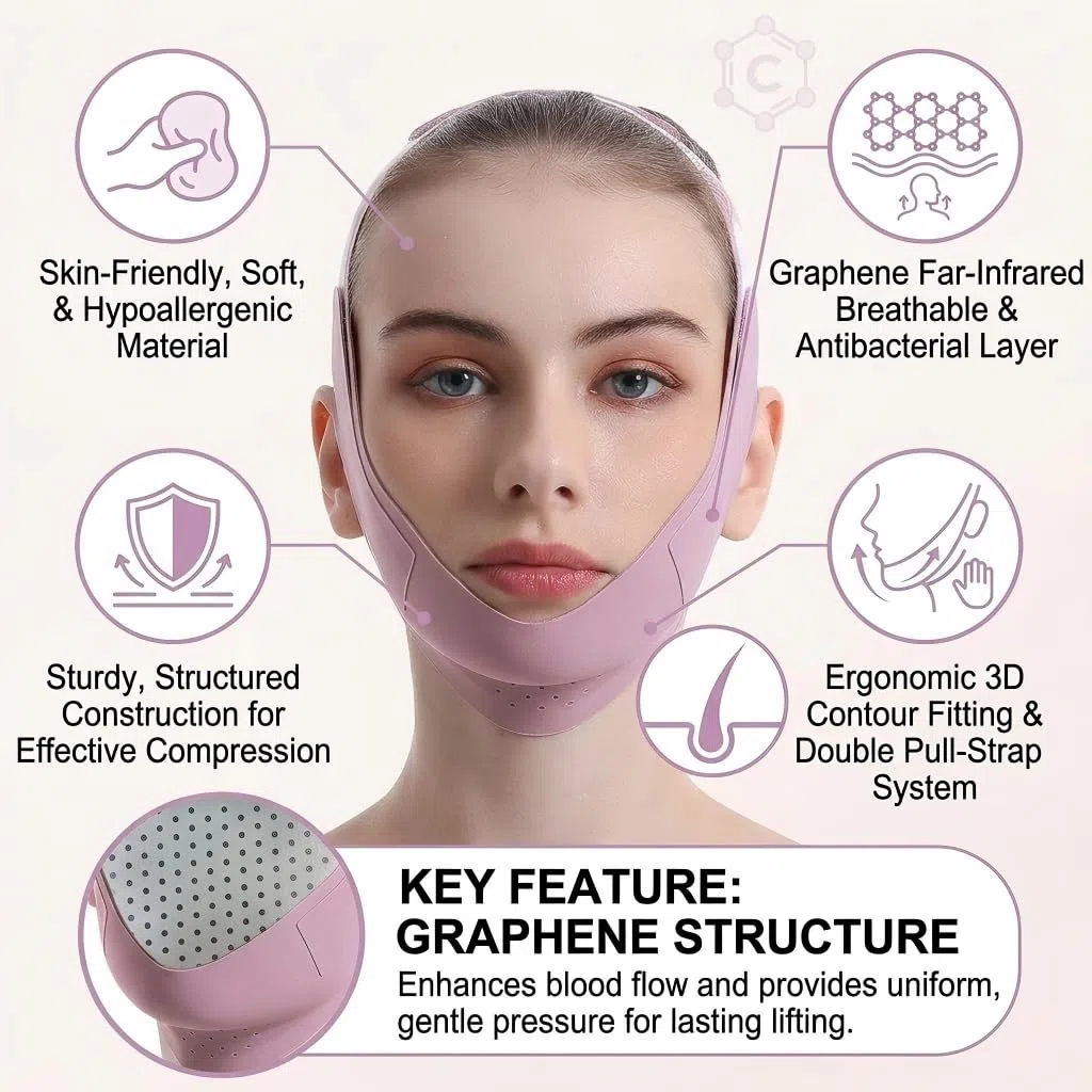 Fascia Doppio Mento Donna e Uomo, Maschera Lifting Viso V-Line Riutilizzabile, Guaina Viso per Sollevare Guance Cadenti e Definire Jawline