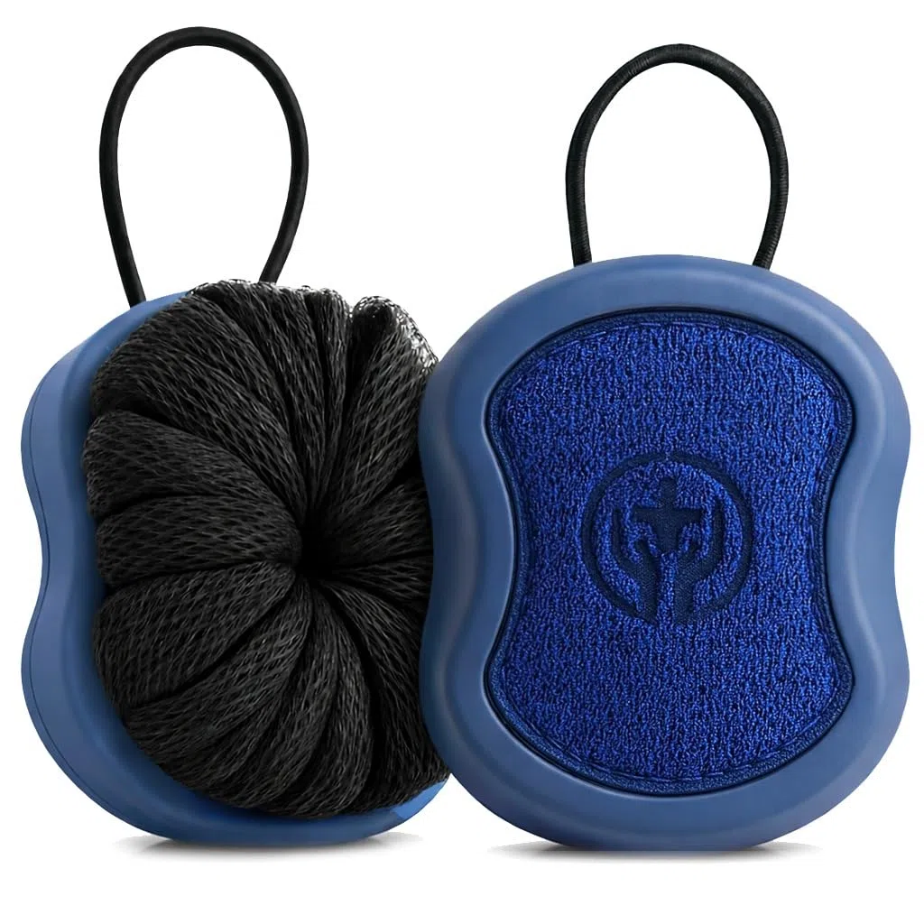 Spazzola da Doccia per il Corpo 2-in-1: Confezione da 2 Spugne Esfolianti ad Alta Schiuma per Uomo, Scrubber da Doccia Ergonomico, Spazzola da Bagno Esfoliante Profonda da Viaggio