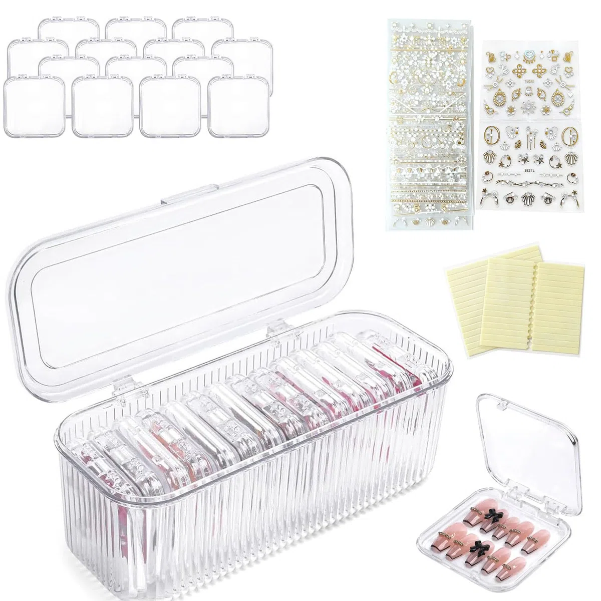 Scatola per Gioielli in Acrilico, Organizzatore Unghie in Acrilico, Transparent Unghie False Organizer, Include 30 Pezzi Adesivi 3D per Unghie, per Unghie, Gioielli, Artigianato