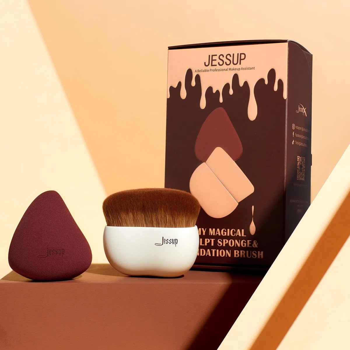 Jessup Pennello per fondotinta con spugna per trucco 1pc Pennello Kabuki per cosmetici liquidi, in crema o in polvere per il viso, T882
