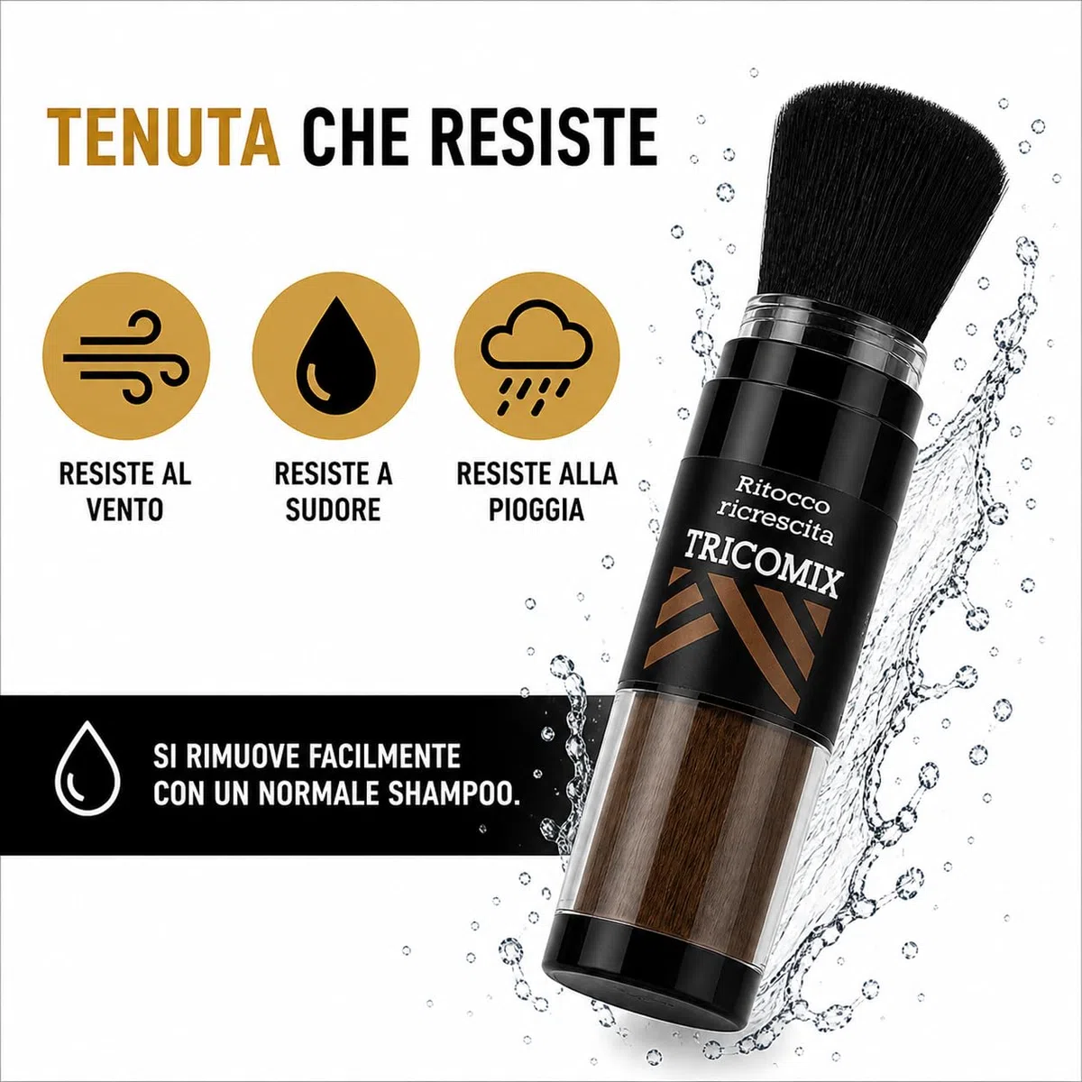 Ritok Hair BROWN (Castano chiaro) 3g | Copri Ricrescita Capelli Bianchi – Polvere Coprente Istantanea per Ritocco Radice con Pennello Applicatore – Effetto Naturale, Resiste a Sudore e Acqua