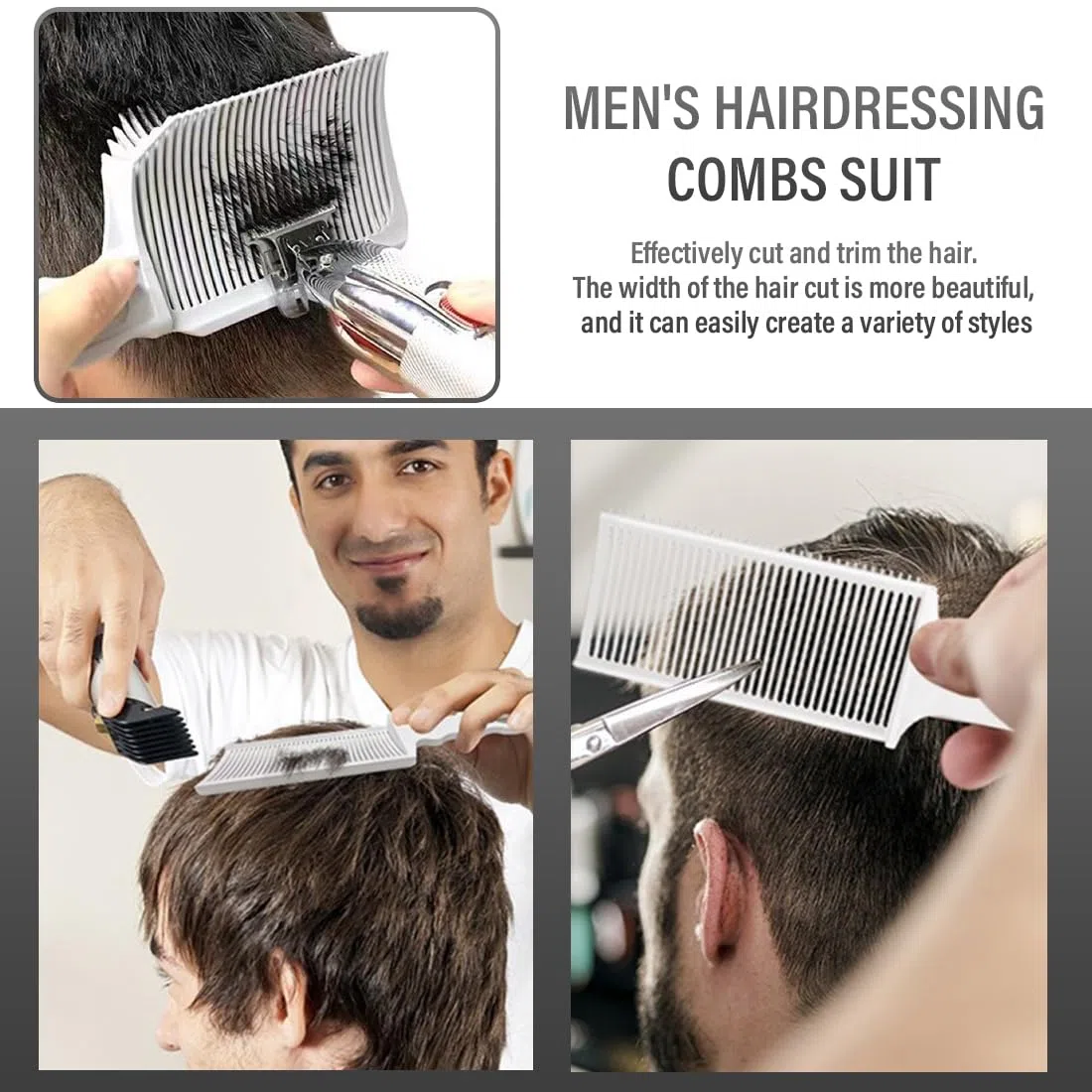 4 Pezzi Sfumatura Capelli Uomo Set, Capelli Uomo Set, Guida per Taglio Capelli in Silicone, Pettine di Posizionamento Curvo, Spazzole per Tinture per Capelli, Tagliare e Tagliare i Capelli Fai da Te