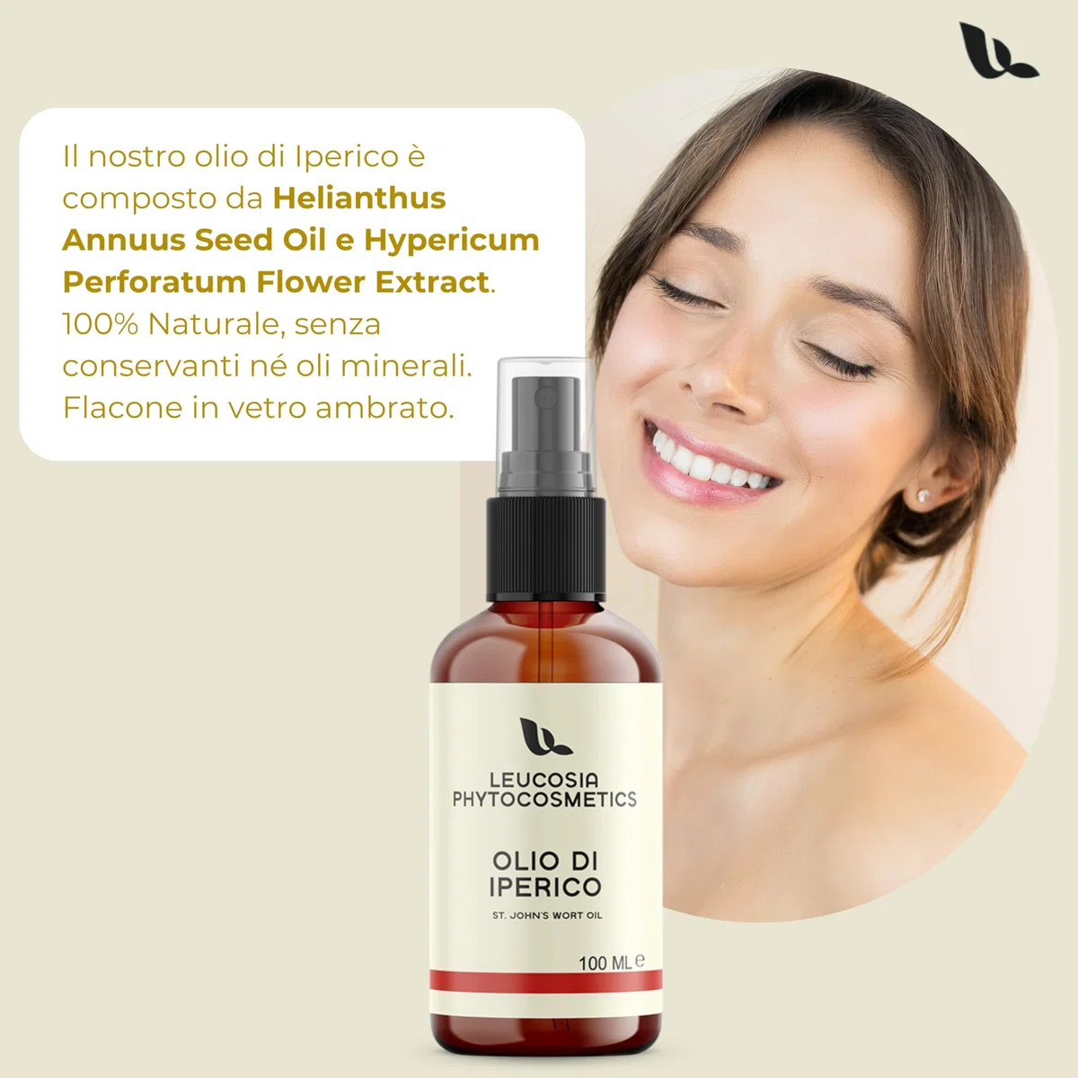 Leucosia Olio di Iperico Puro 100 ml, Oleolito Naturale Lenitivo e Rigenerante Olio Iperico per Cicatrici, Scottature, Pelle Secca, Massaggi Muscolari e Antirughe Viso