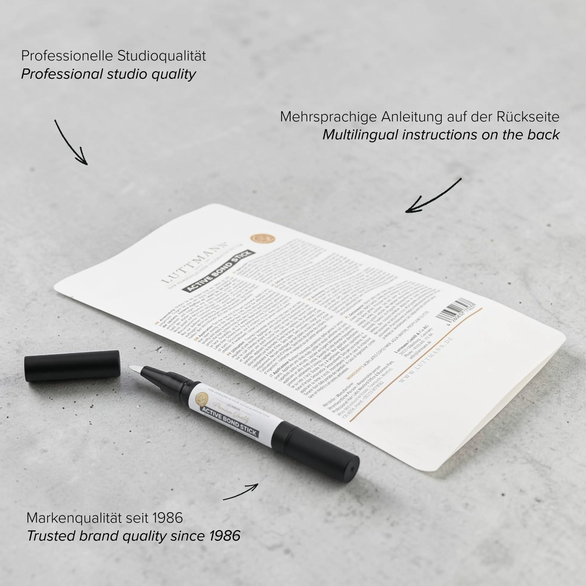 Active Bond Stick – Sistema di colla per capelli in pratico bastone girevole – pennello di precisione integrato – ideale per incollare toupet, pizzo e pellicola