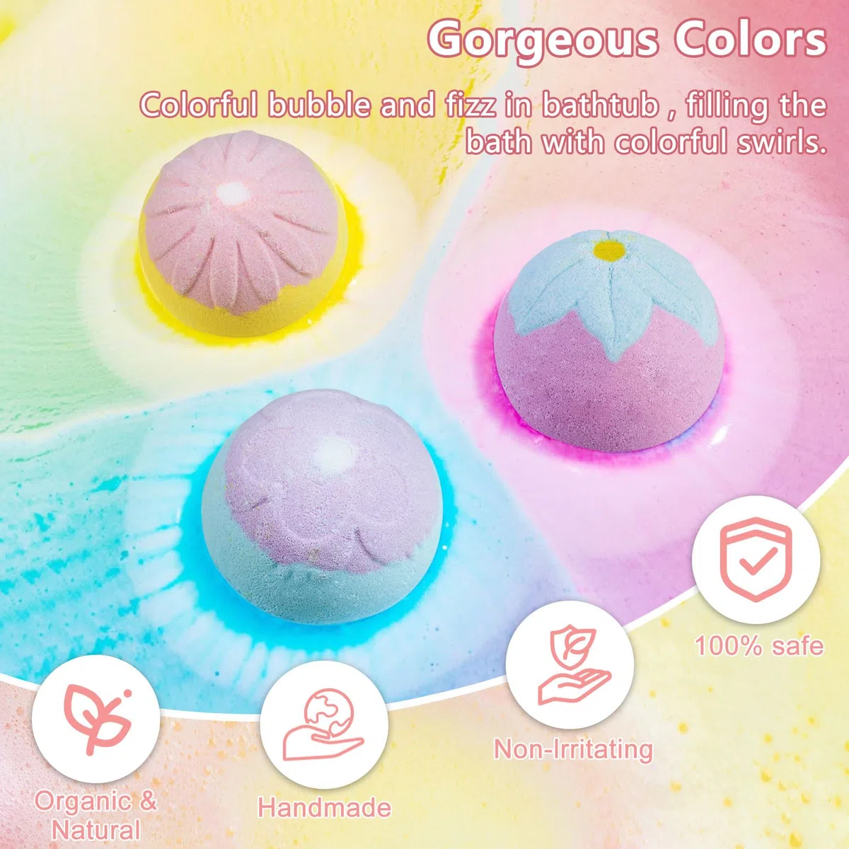 Bombe da bagno Set regalo di 9 regali di compleanno Sali da bagno gassati Oli essenziali Bombe da bagno Bagno idratante per la pelle (Bomba da bagno a forma di fiore)