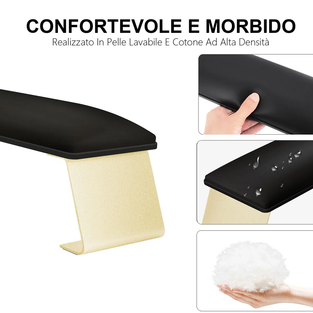 Poggiamano per Unghie Manicure,Appoggia Mani per Unghie Pulibile,Poggiamani per Unghie in Morbido Pelle Cuscino,Tavolo Manicure con Staffa Staccabile(Nero)