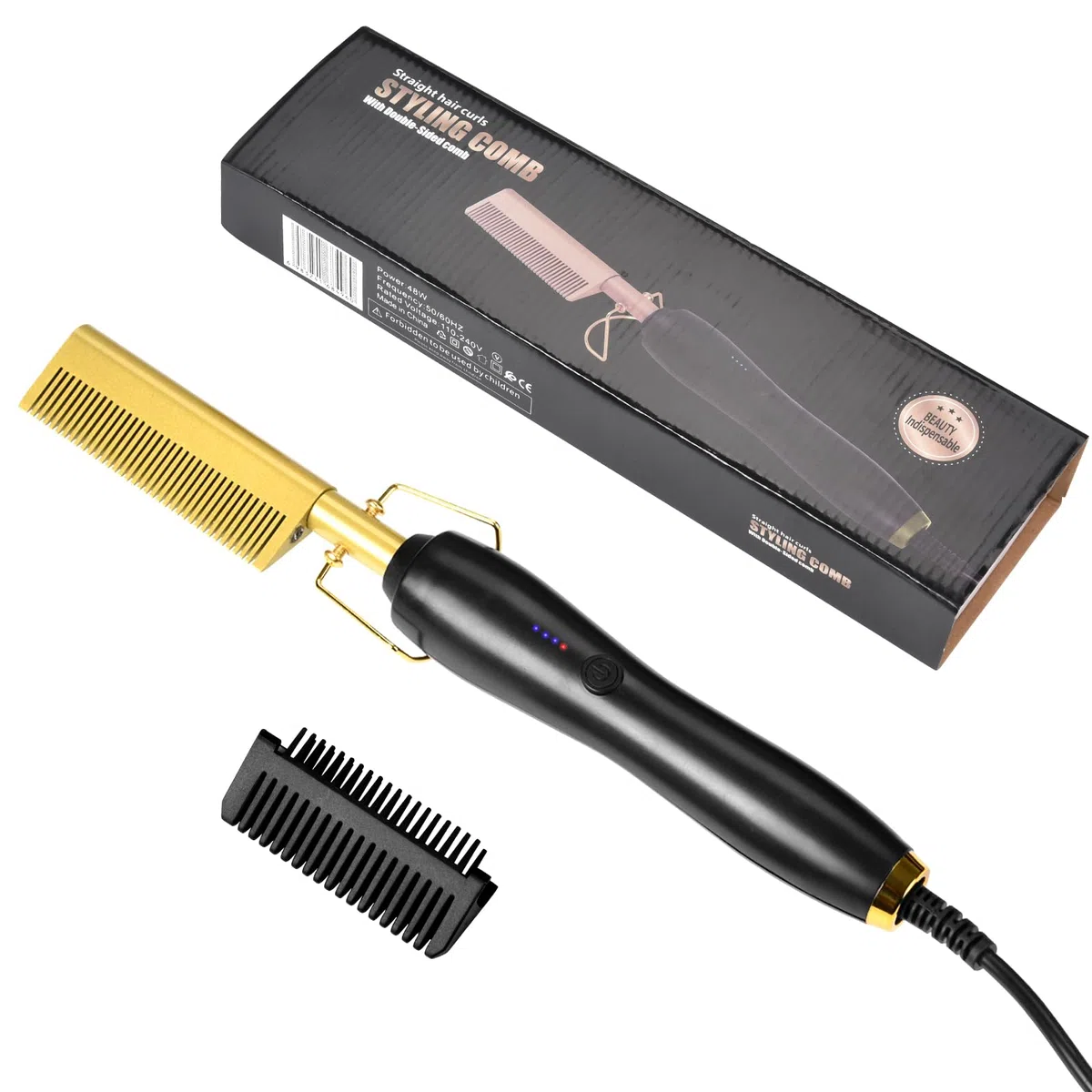 Weigudoc Pettine Caldo Elettrico, Pettine Termico per Piastra per Capelli 2 in 1, 3 Livelli di Temperatura, Spazzola per Lisciare la Barba da Uomo per Parrucche, Afro e Barbe