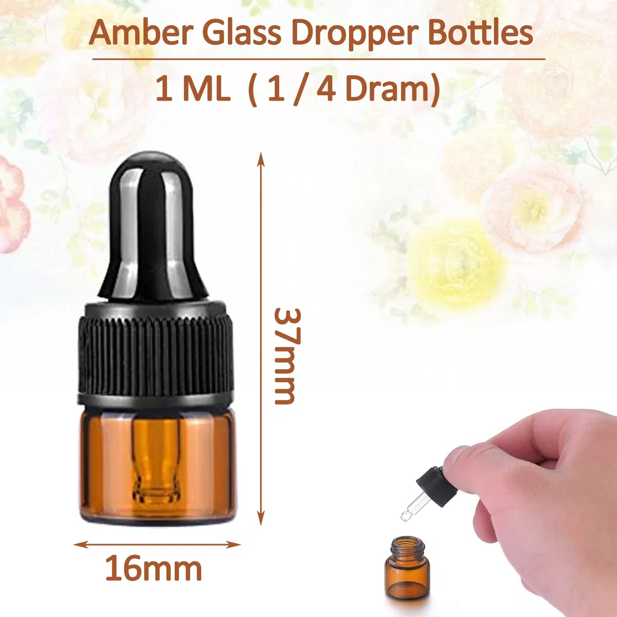 24 flaconcini contagocce in vetro ambrato da 1 ml, vuoti, con pipette contagocce, tappo in plastica, ricaricabili, piccoli contenitori per oli essenziali, profumi, cosmetici e liquidi