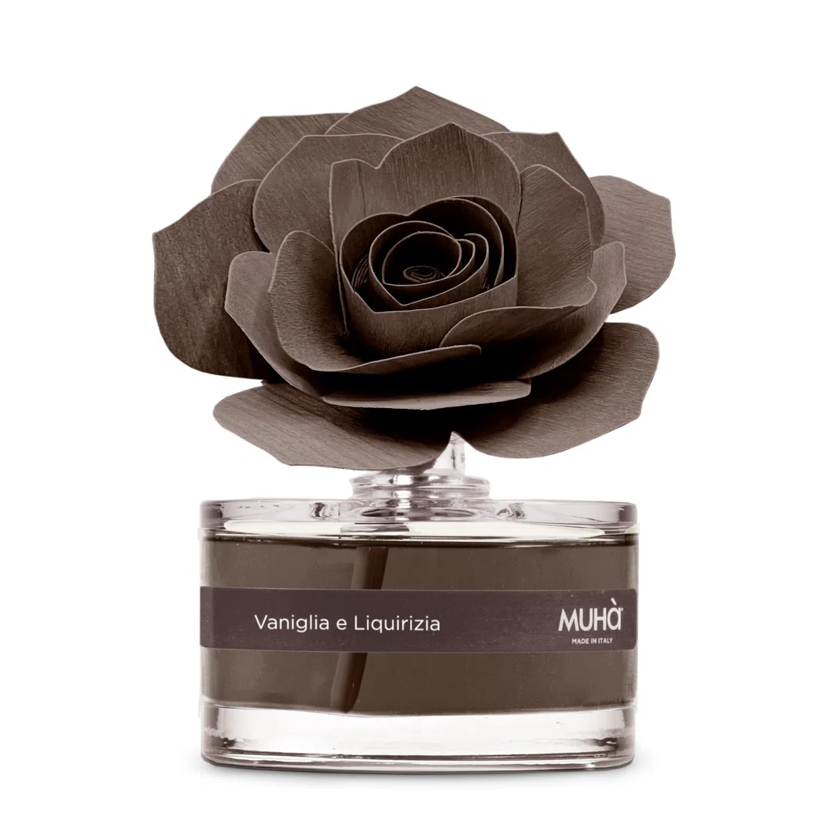 MUHA' | Profumatore per ambiente Rosa Diffuser, Fragranza Vaniglia e Liquirizia, Diffusore Ambiente con Rosa in Legno di Betulla, Formato da 50 ml