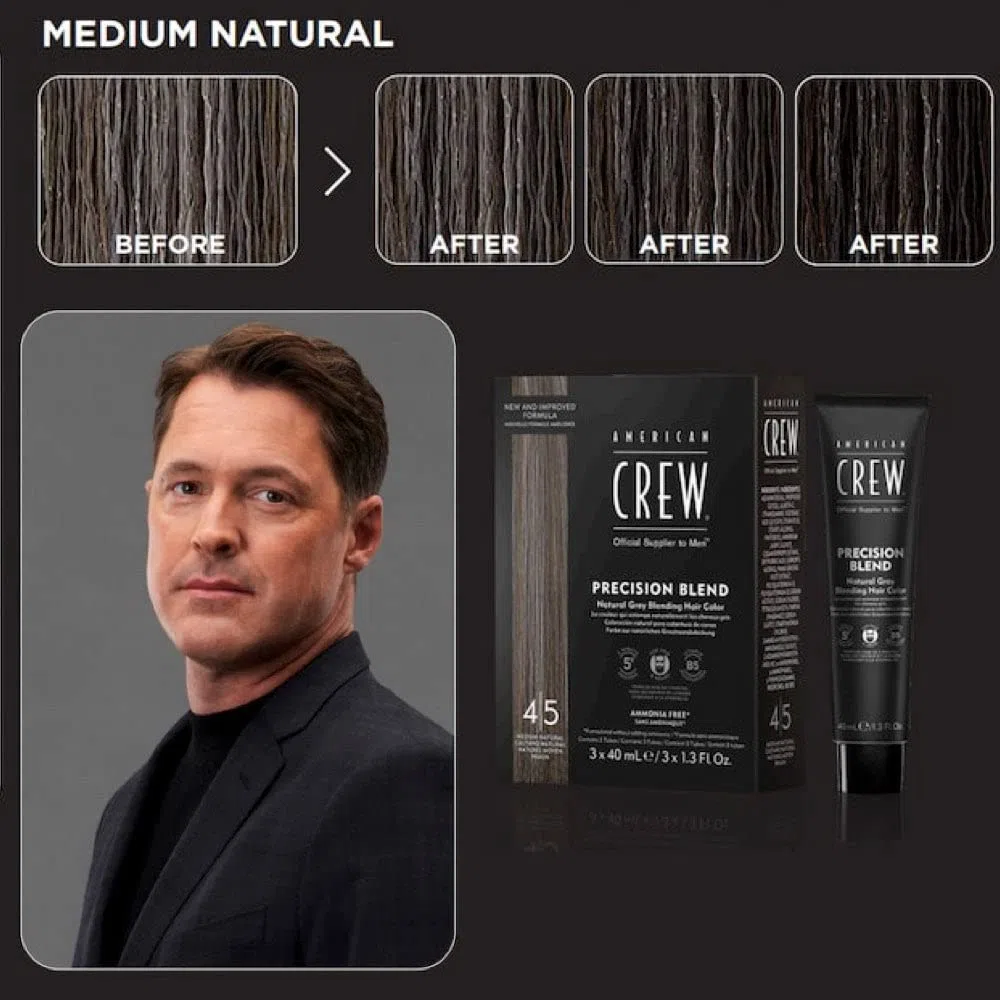 American Crew Precision Blend Colorazione Per Capelli Medium Natural (4-5) - 120 ml, Grigio