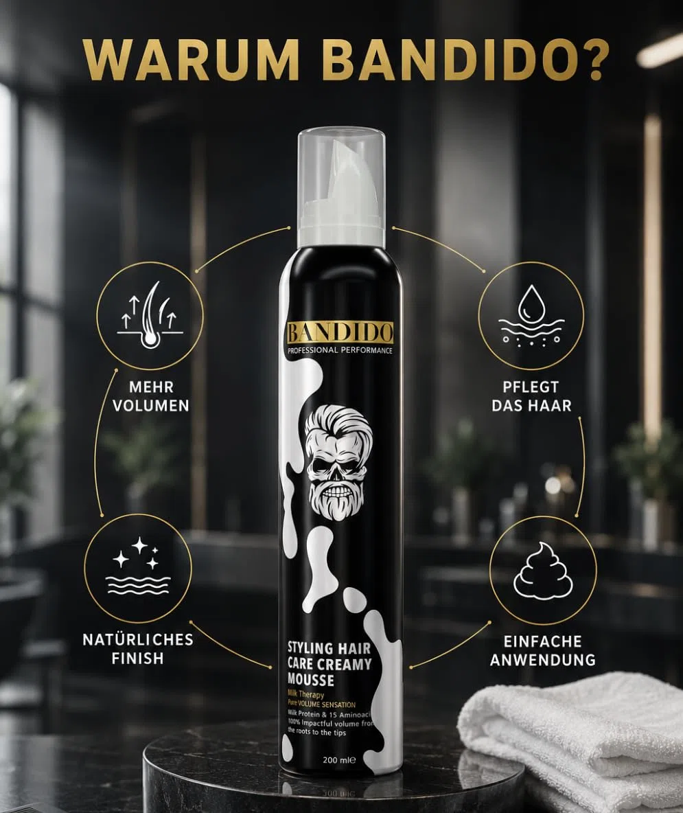 BANDIDO Milk Creamy Styling Hair Care Mousse 200ml - Balsamo per la cura dei capelli - Mousse per volume e look naturale - Schiuma per asciugatura a phon