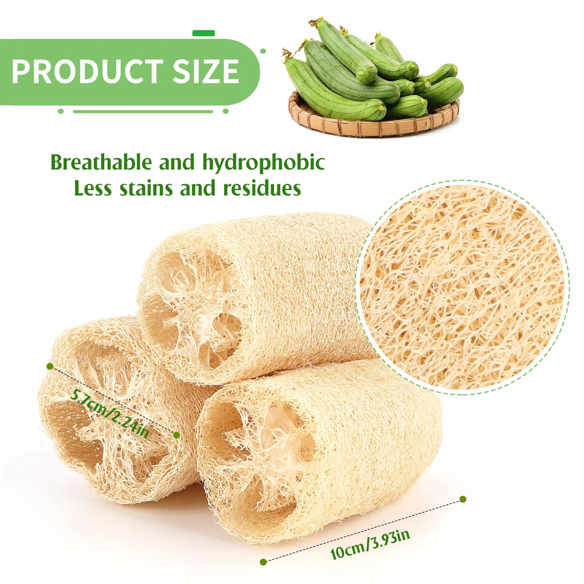 6 Pezzi Luffa Spugna, Luffa Naturale per la cura del corpo e la rimozione della pelle mort per Fare il Bagno, Lavare i Piatti, Pulire la Cucina