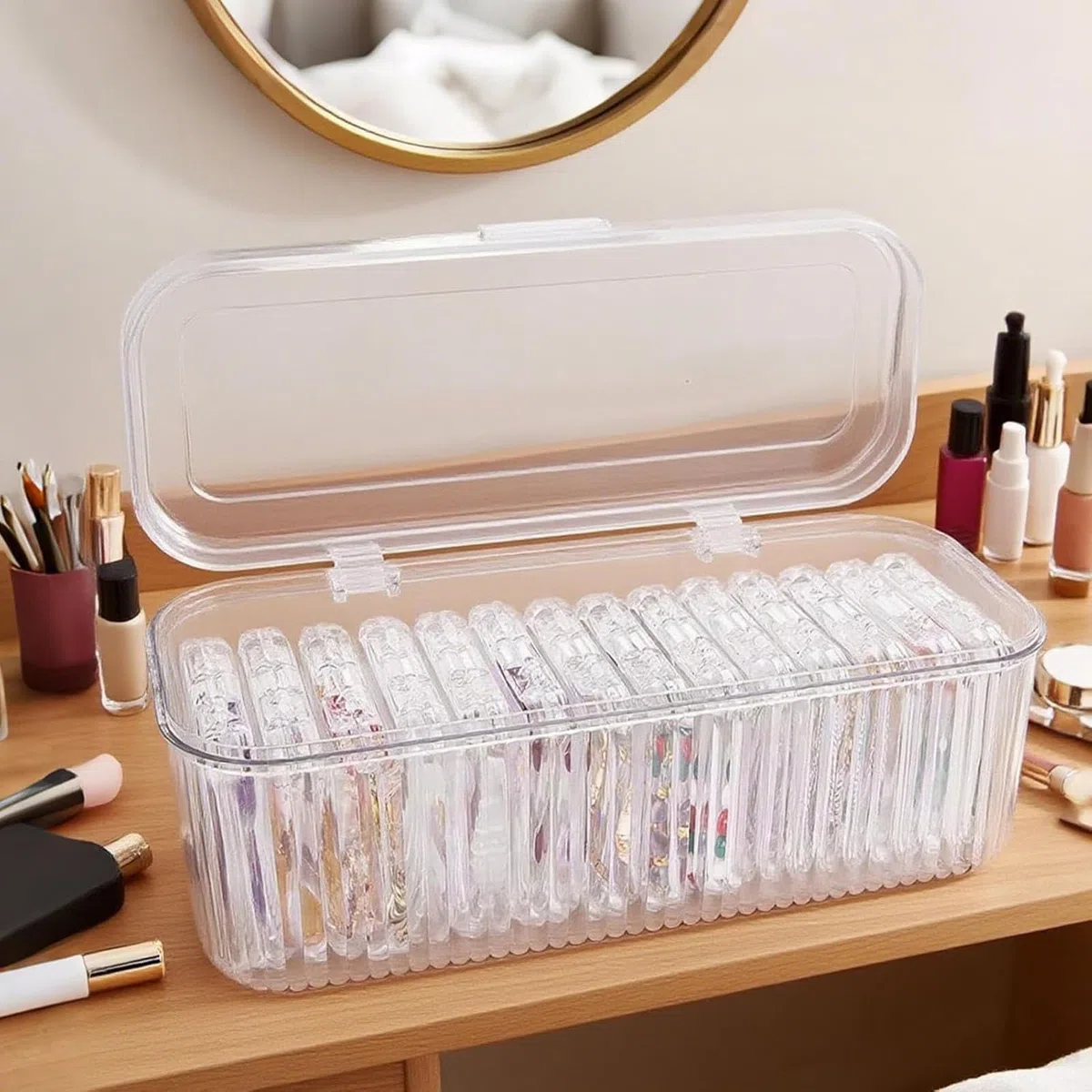 Scatola per Gioielli in Acrilico, Organizzatore Unghie in Acrilico, Transparent Unghie False Organizer, Include 30 Pezzi Adesivi 3D per Unghie, per Unghie, Gioielli, Artigianato
