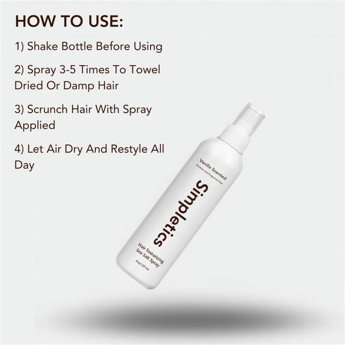Spray al sale marino Simpletics, Spray texturizzante al sale marino Simpletics alla vaniglia, Spray al sale marino Piña Colada, Spray al sale marino Sandalo, Spray al sale marino (Vanilla)