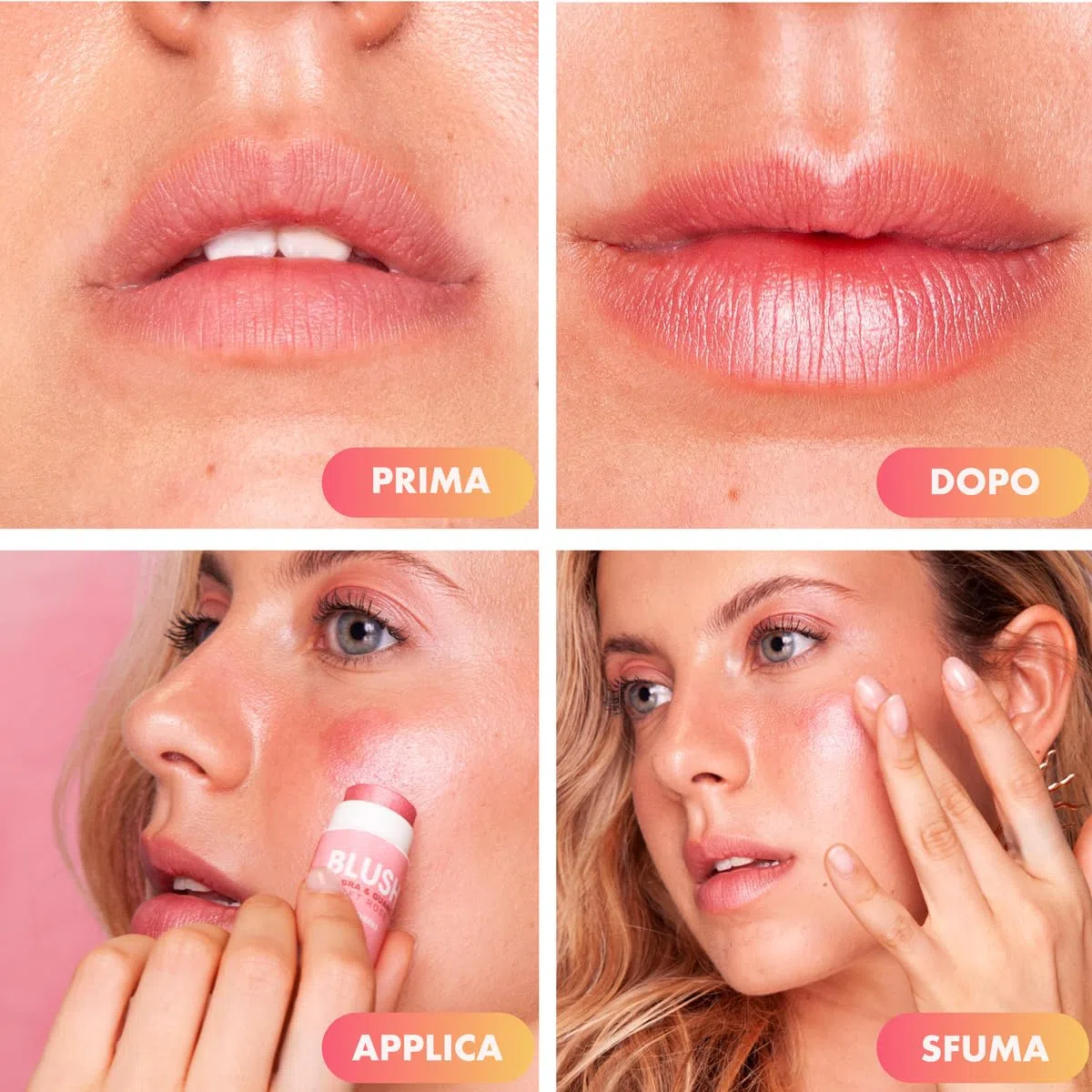 Enooso - Blush in crema stick per Guance Labbra e Occhi ROSA - Illuminante Viso Naturale Profumato e Nutriente con Miche - Glassy Make up 100% Vegan e Artigianale - Made in Italy