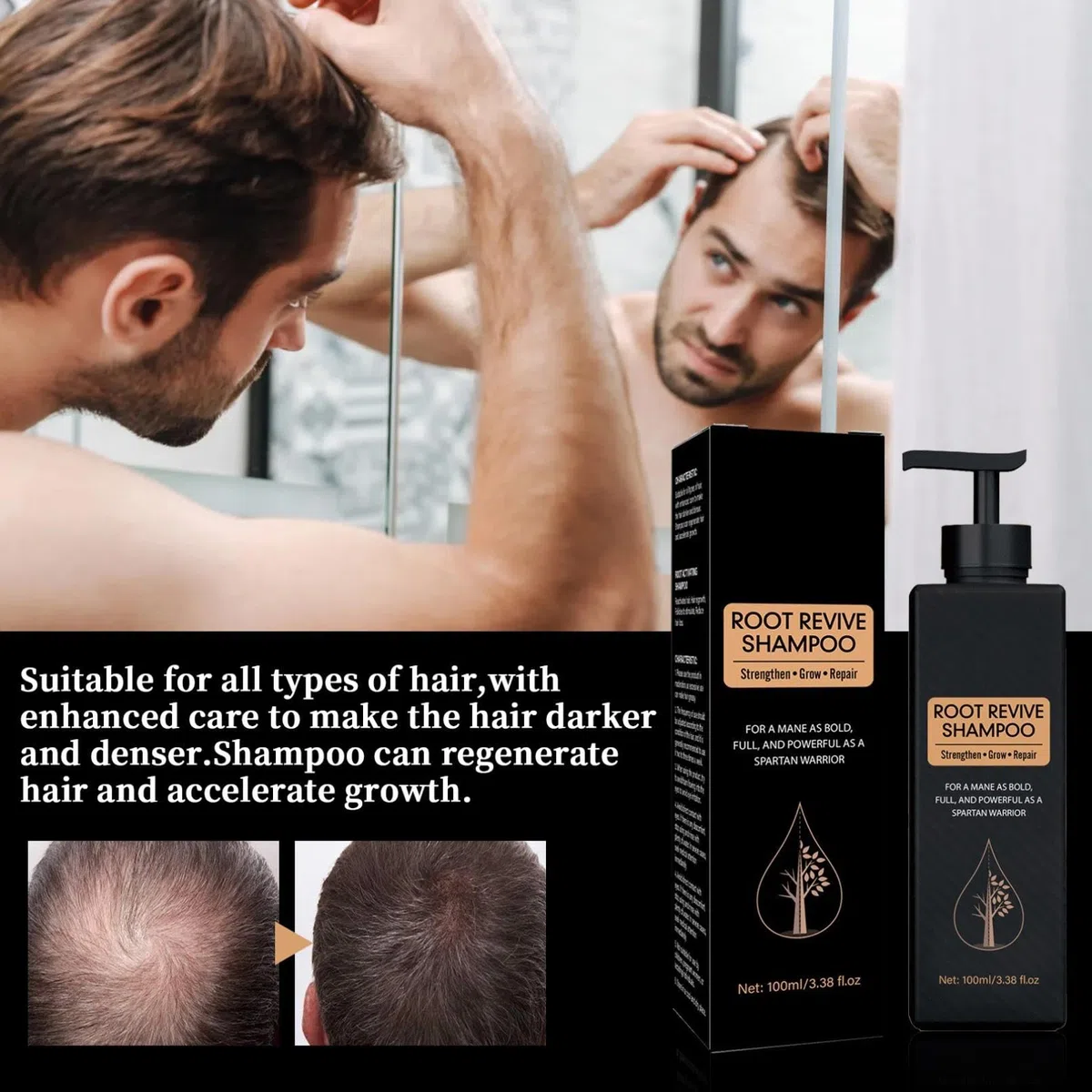 Hair Growing Shampoo, Shampoo Natural Hair Regrowth per uomo e donna, shampoo attivo per capelli Smooth Strong Repair Conditioning Shampoo (3 pezzi)