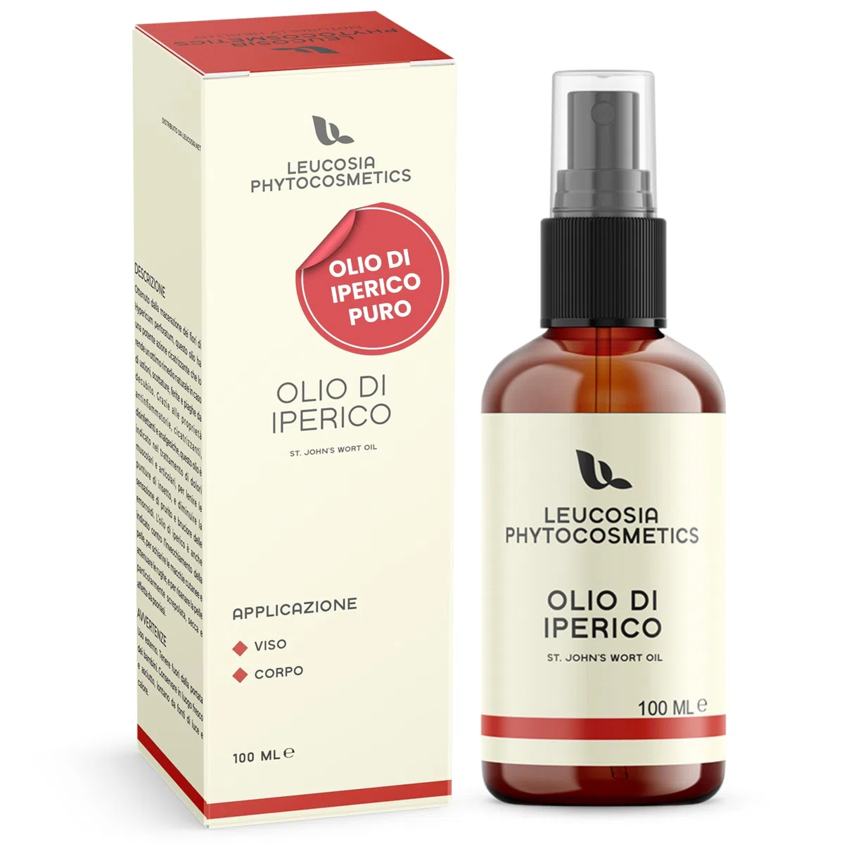 Leucosia Olio di Iperico Puro 100 ml, Oleolito Naturale Lenitivo e Rigenerante Olio Iperico per Cicatrici, Scottature, Pelle Secca, Massaggi Muscolari e Antirughe Viso