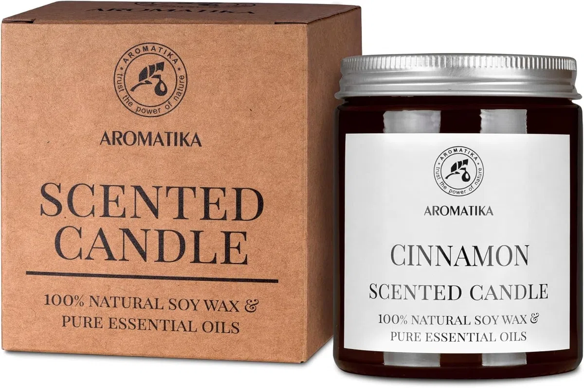 Candela Profumata di Cannella 150g - Olio Essenziale di Cannella 100% Puro - Candela Alla Cera di Soia - Candele Profumate per la Casa - Aromaterapia - Candela Regalo - Idea per il Compleanno - Natale