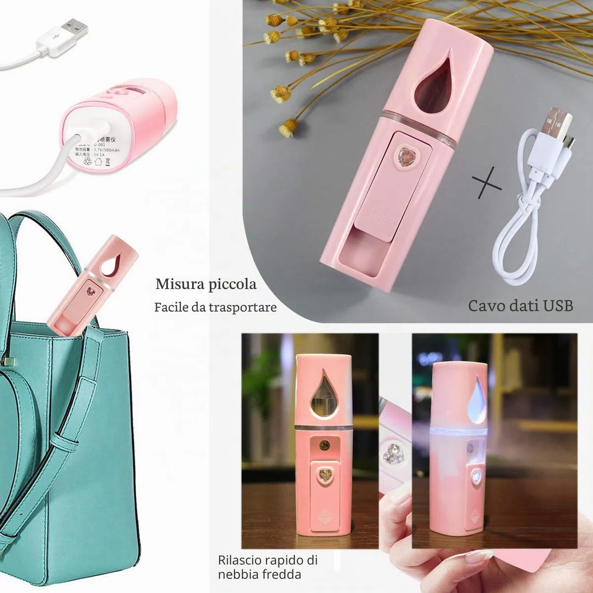 YDI Spruzzatore Facciale Nano, Mini Vaporizzatore a Vapore Portatile per Bellezza Pulizia Viso Pori Acqua SPA Idratante - Rosa