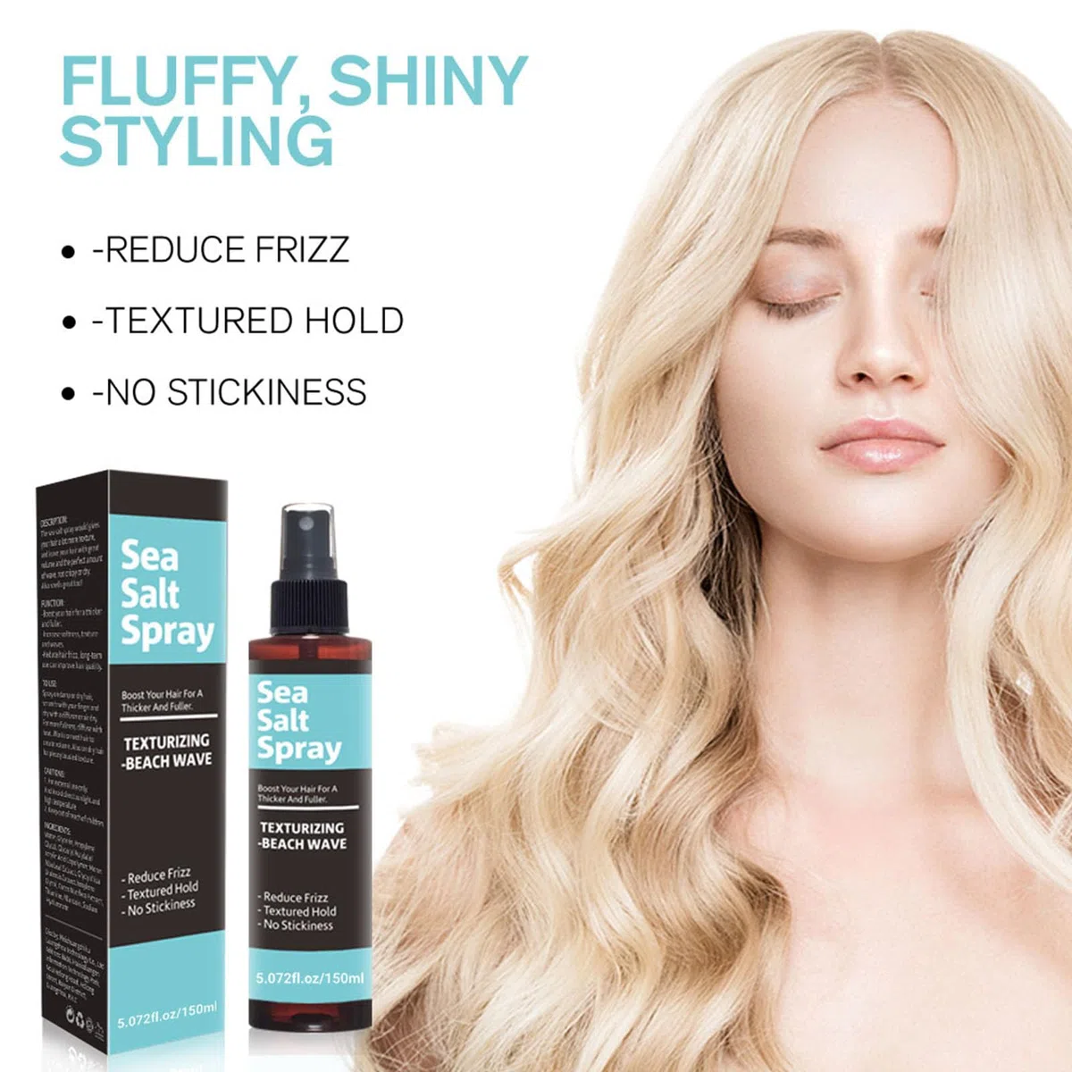 Spray al Sale Marino 150ml, Spruzzo al Sale Marino per Capelli, Sea Salt Spray, Volumizzante per Aggiungere Volume e Texture - Spray Texturizzante - Unisex