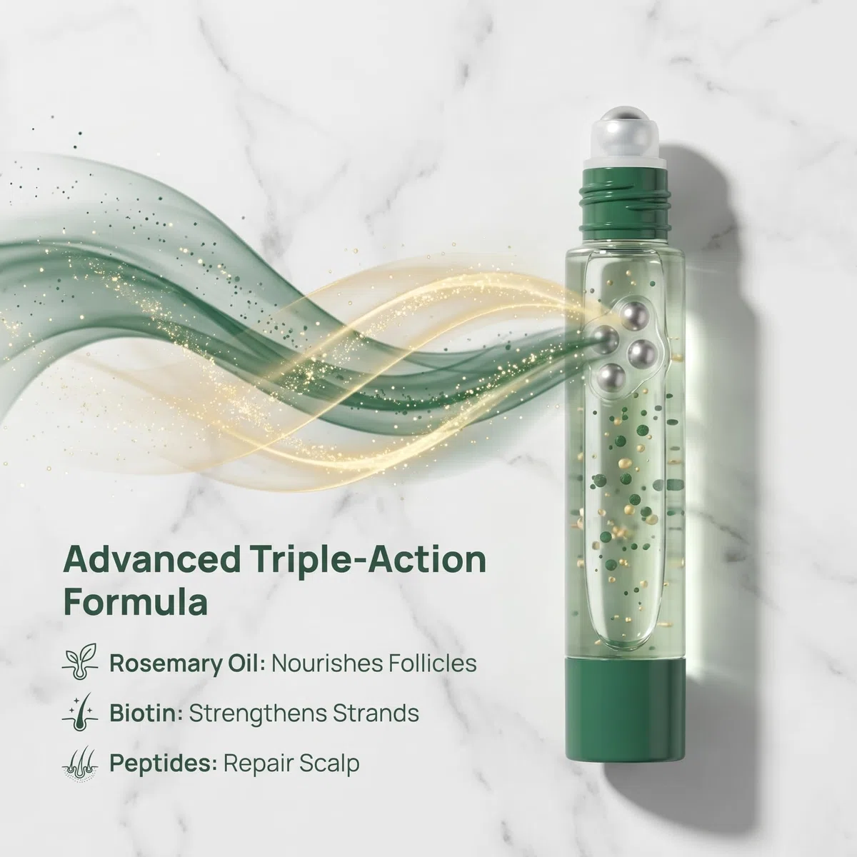 3 Pezzi Siero roll-on per la crescita dei capelli, Olio per Cuoio Capelluto alla Biotina e Rosmarino, Trattamento Fortificante con Caffè e Peptidi, Capelli Più Folti e Sani