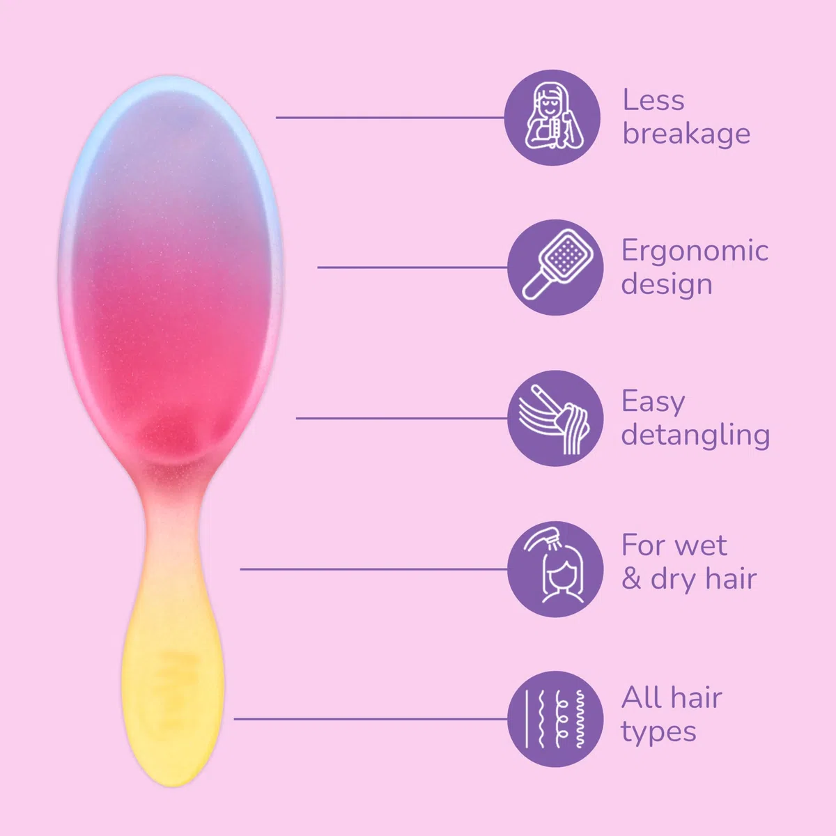 Wet Brush Spazzola districante originale per capelli, setole morbide e flessibili, districa delicatamente tutti i tipi di capelli, funziona su ciocche bagnate o asciutte, impugnatura ergonomica