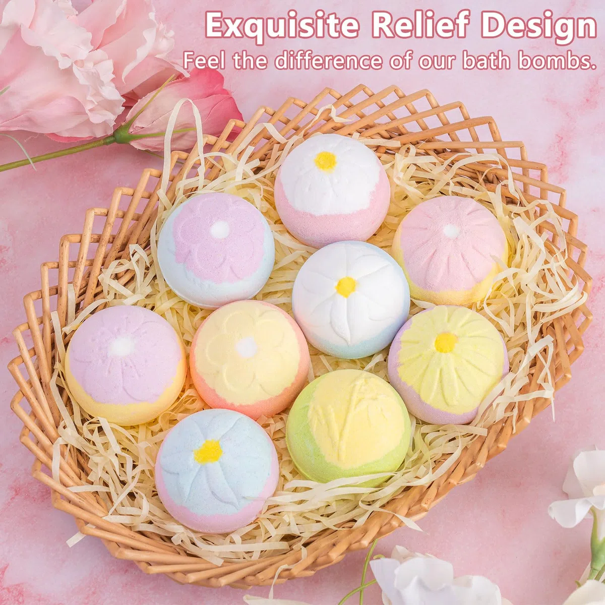 Bombe da bagno Set regalo di 9 regali di compleanno Sali da bagno gassati Oli essenziali Bombe da bagno Bagno idratante per la pelle (Bomba da bagno a forma di fiore)