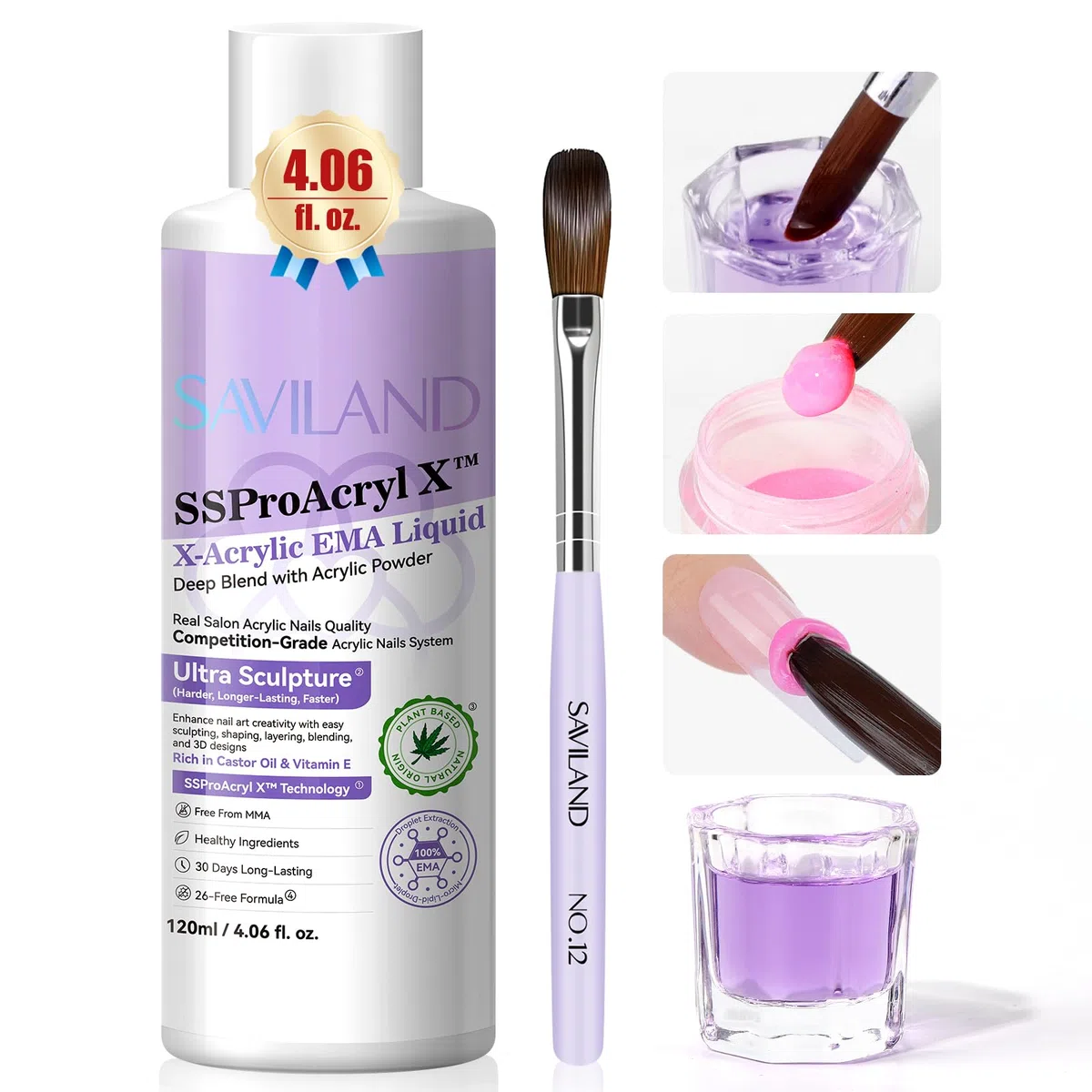 SAVILAND Liquido Acrilico Monomero EMA: Liquido Acrilico 120 ML per Unghie, Liquido Acrilico Monomero con Pennello Acrilico per Unghie, Ciotola per Estensione Unghie Acriliche