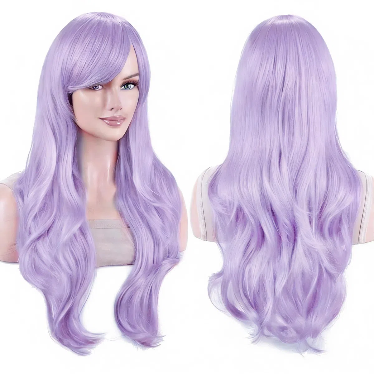 IMISSU 70 cm capelli lunghi acqua parrucche ondulate con frangia parrucca costume cosplay (Lavanda)