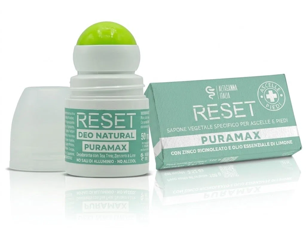 PURAMAX RESET – Kit Completo Igiene Ascelle | Sapone Vegetale 100g + Deodorante Roll-on Naturale 50ml | Protocollo Detergente e Protezione | Tea Tree, Zenzero e Lime | Made in Italy