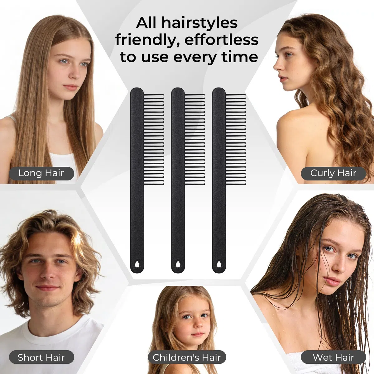 Pettini neri per capelli, semplici e alla moda, adatti per hotel, viaggi, casa, rifugi, senzatetto, case di cura, enti di beneficenza (confezione da 60)