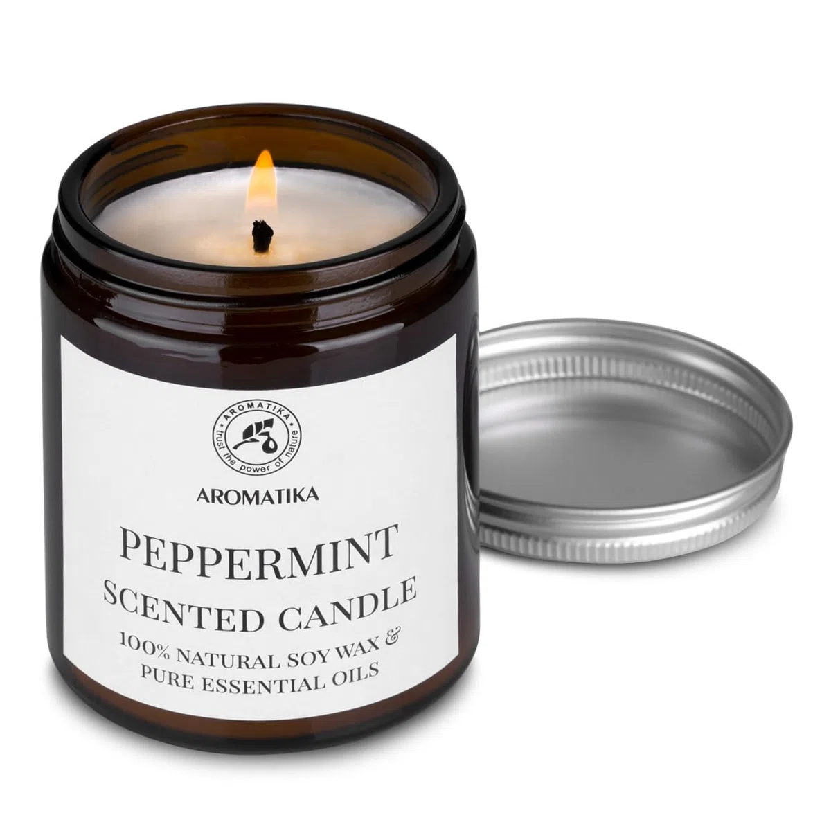 Candela Profumata di Menta Piperita 150g - Olio Essenziale al 100% di Menta Piperita - Candela Alla Cera di Soia - Aromaterapia - Candela Regalo - Fresca Fragranza - Idea per il Compleanno - Natale