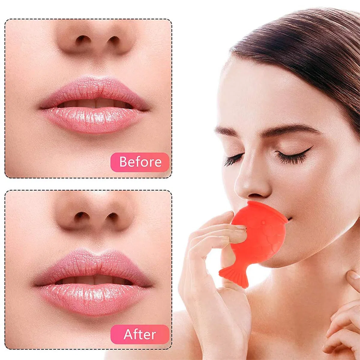 Dispositivo Enhancer Del Labbro, Lip Plumper Device, Lip Sucker Plumper, Filler Per Labbra in Silicone Per Pesce, Aspirazione Labbra Piene, Materiale Silicone per Trucco Donne (Rosso)