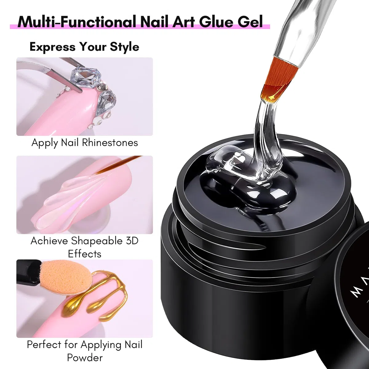 Makartt Colla per Unghie, 15g Gel per Colla Strass per Gemme con Pennello, UV per Unghie in Gel Colla per Strass Pietre di Cristallo Gioielli