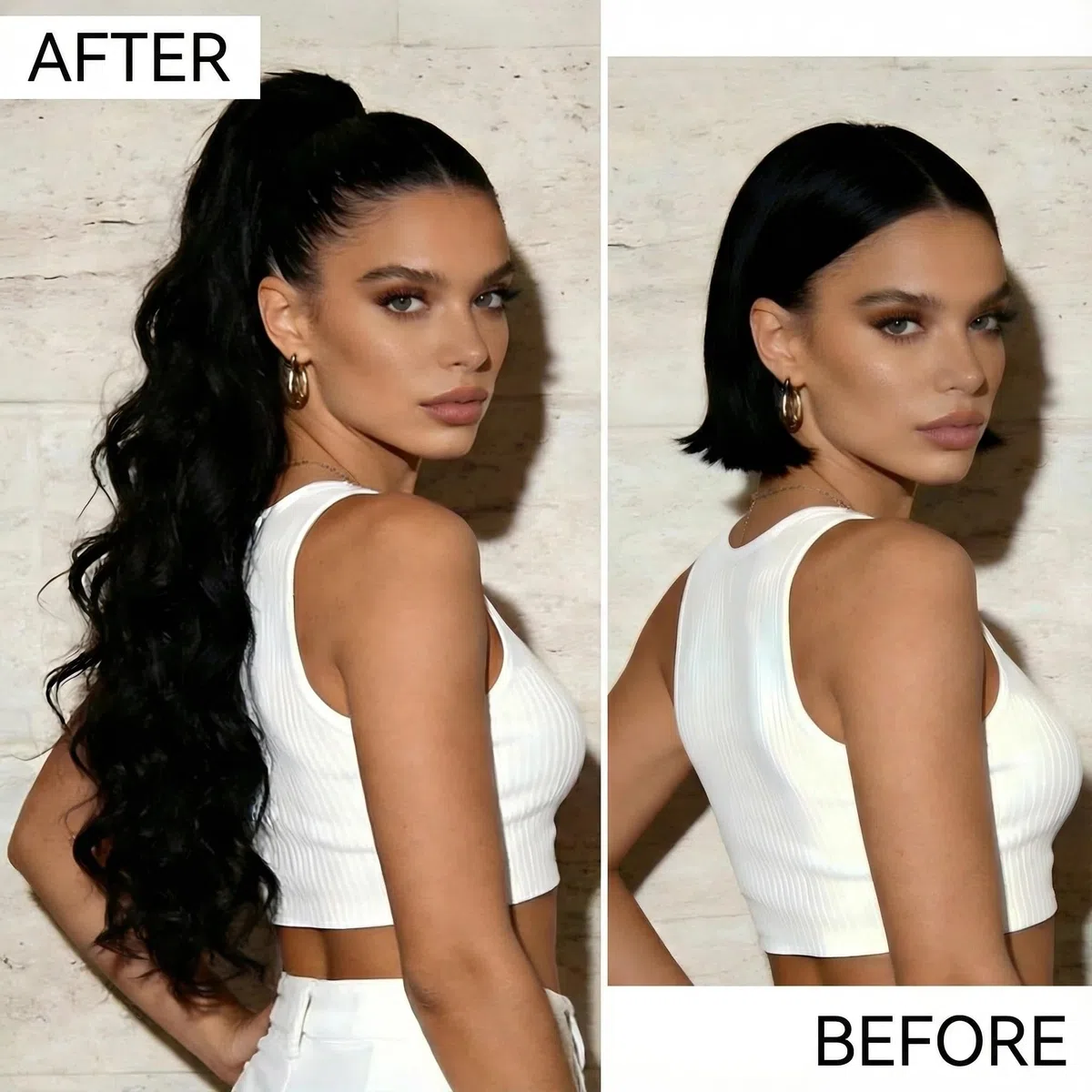 Extension Capelli con Pinza Coda di Cavallo - Capelli Sintetici Ondulati Naturali 63cm per Donne, Code Finta Posticcio Nero Marrone - Facile da Indossare per Serata Matrimonio Giorno