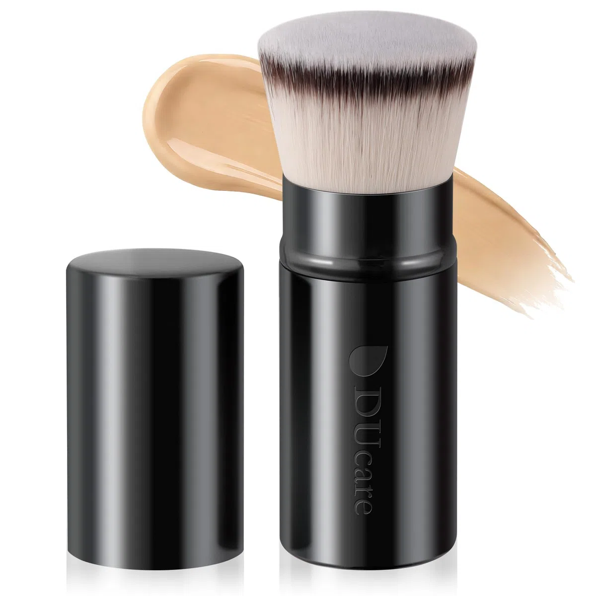 DUcare Pennello per Fondotinta, Pennello Retrattile con Coperchio, Pennello Kabuki, Pennello per Bronzer, Pennello da Viaggio Ideale per fondotinta liquidi (nero1)