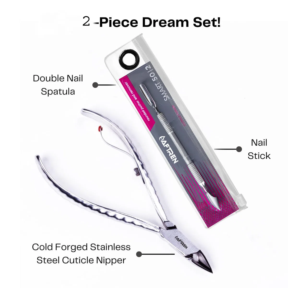 Set da 2 pezzi per la cura delle unghie Tronchesini per cuticole professionali in acciaio inossidabile con doppio kit spatola per unghie Pusher per manicure e pedicure