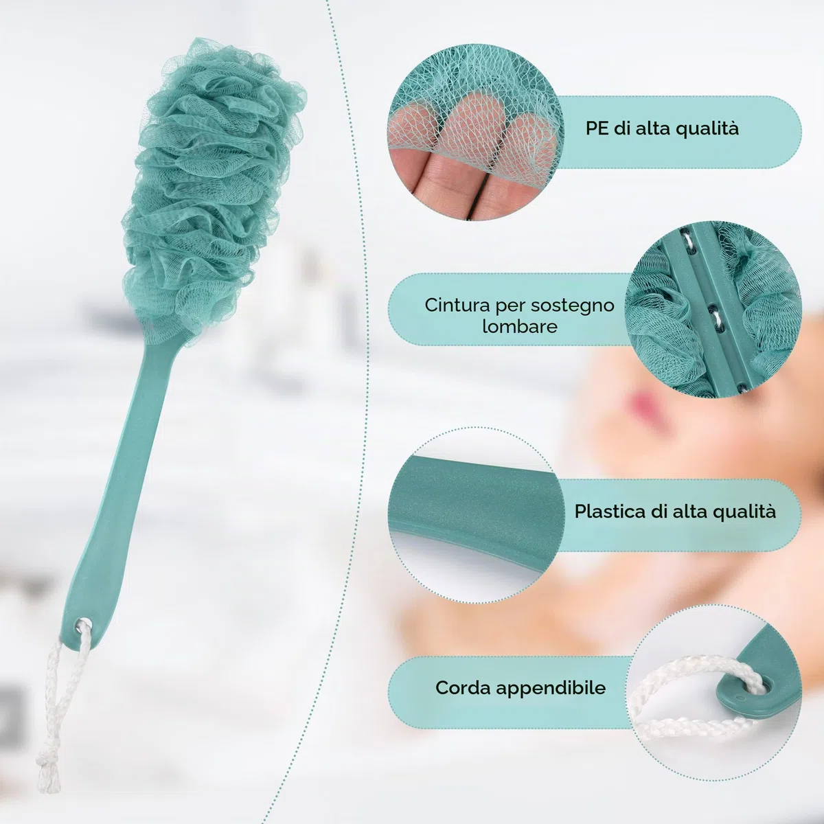 Spazzola da Bagno con Manico Lungo 3 Pezzi con 3 Ganci Adesivi Spazzola da Doccia Spazzola per il Corpo Scrubber Posteriore Mesh per Esfoliante Massaggio