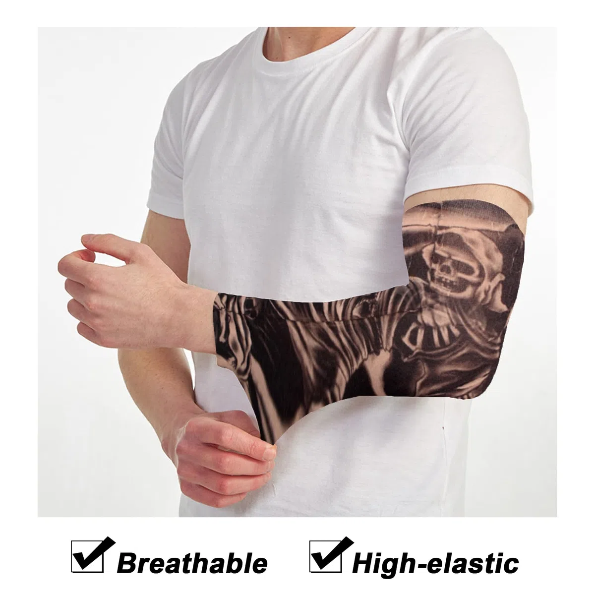 TSHAOUN 10 Pezzi Maniche Tatuaggi, Maniche con Tatuaggi per Uomo Manicotti con Tatuaggi Temporanei Finti Maniche Unisex, Realistico Tattoo Finti Maniche di Braccia Protezione Sportiva Ciclismo(10PCS)
