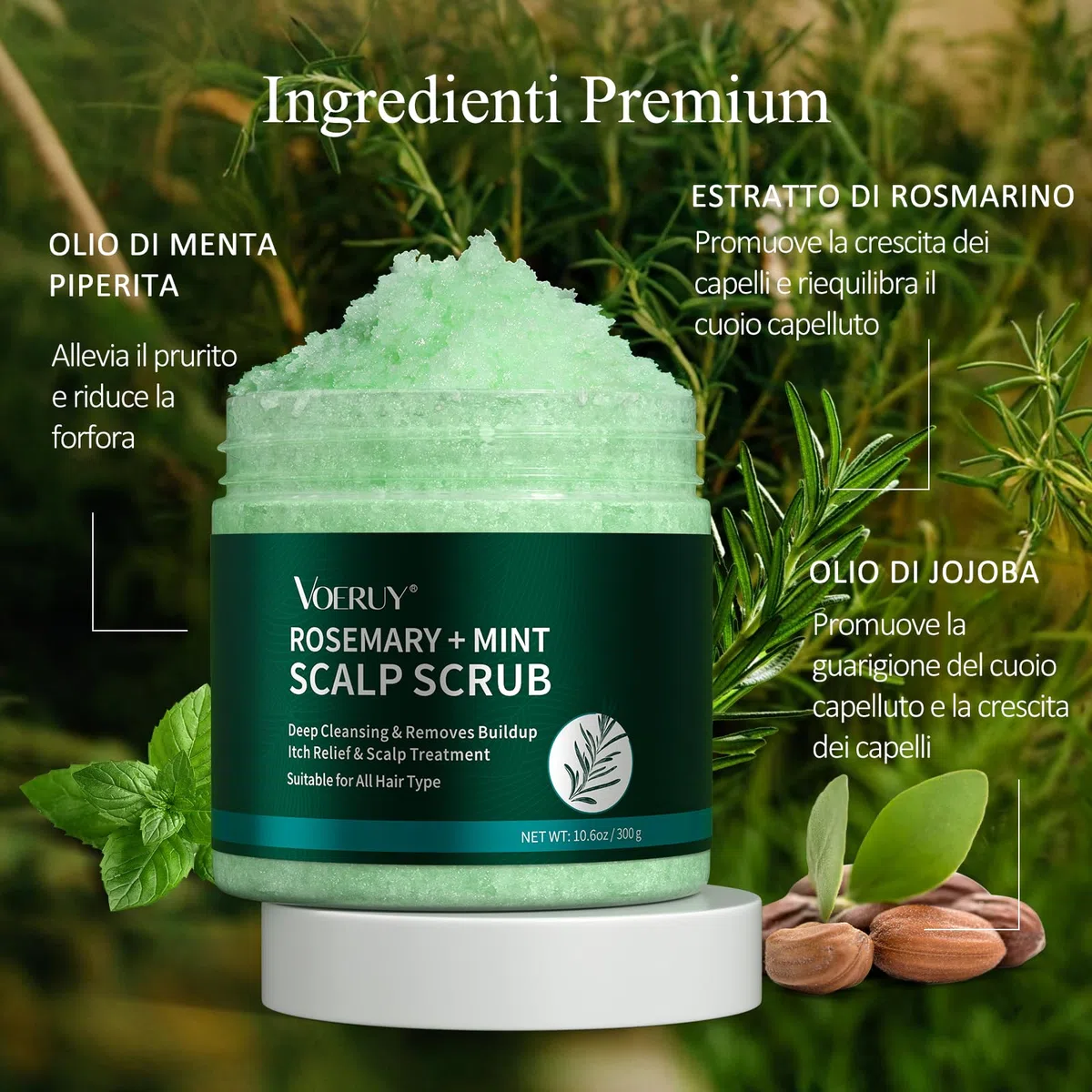 Scrub del cuoio capelluto, shampoo scrub del cuoio capelluto al rosmarino, trattamento 2 in 1 del cuoio capelluto con olio di menta, trattamento per capelli per chiarire e rimuovere i depositi con