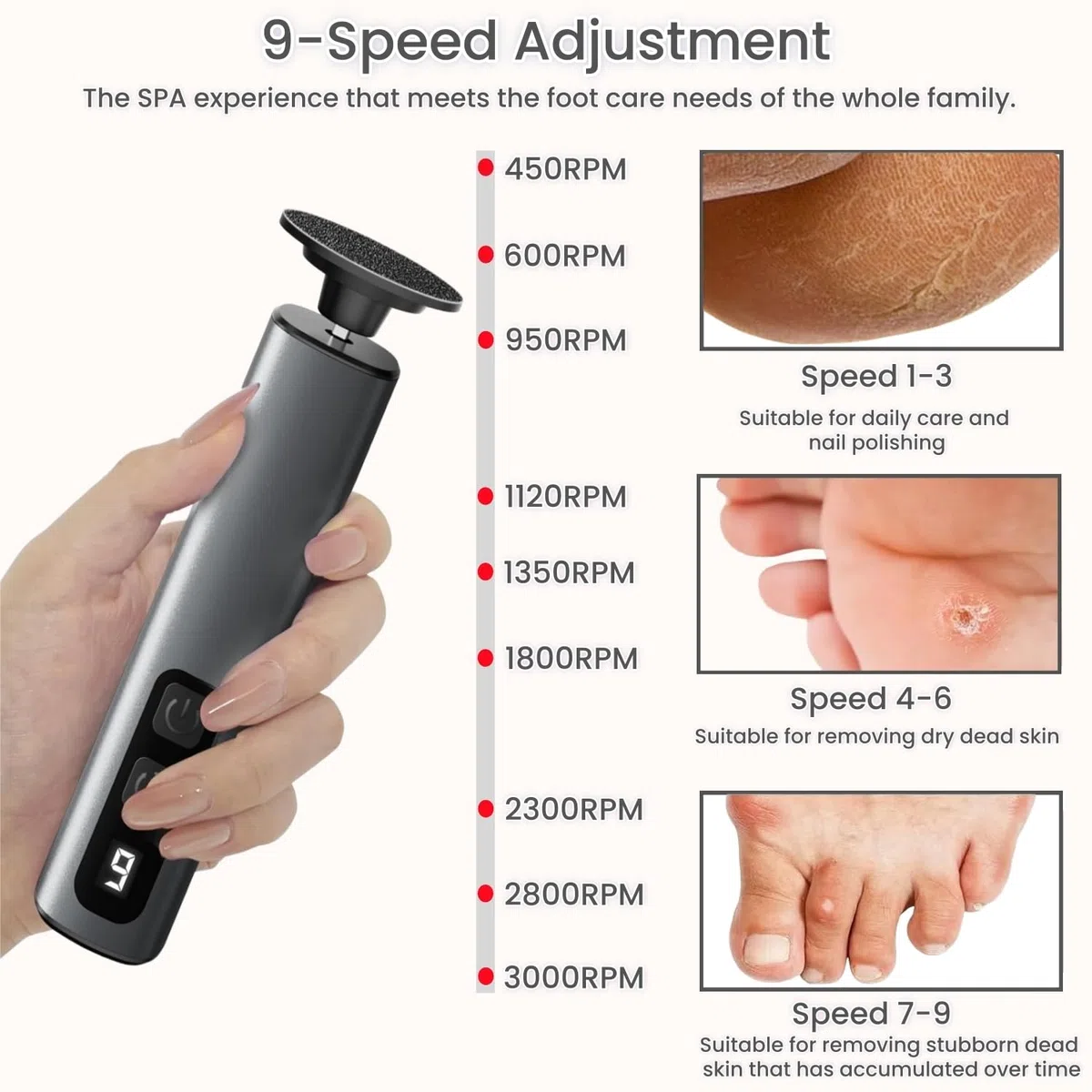 Pedicure Elettrico Professionale Piedi 2 in 1 – Rimuovi Calli Piedi Elettrico con 9 Velocità Regolabili, Lima Elettrica per Piedi e Talloni, Fresa per Piedi e Talloni Professionale Calli